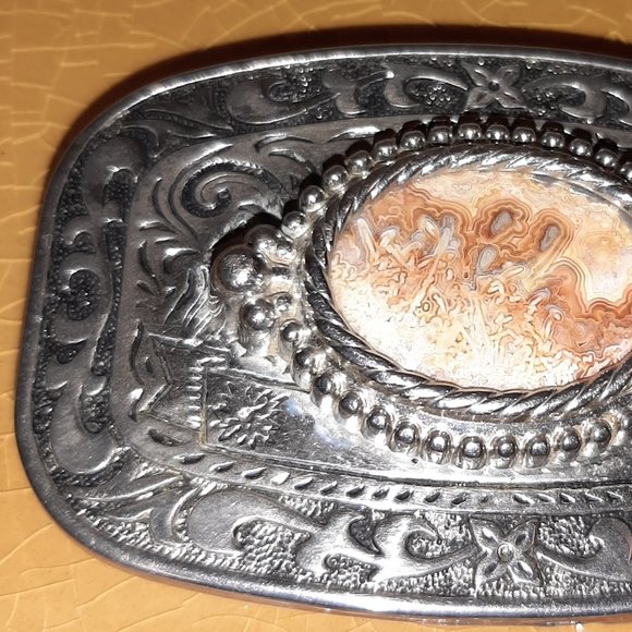 Silver Belt Buckle With Oval Stone Center main image 6
